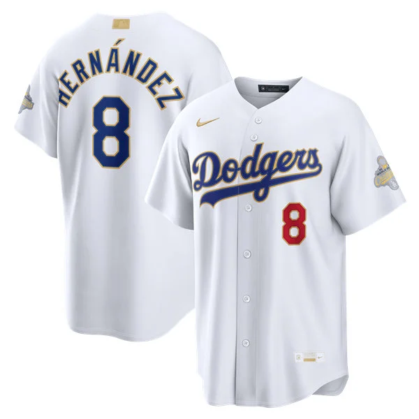 Youth Los Angeles Dodgers #8 Kike Hernandez Nike 2026 White Gold Collection Stadium Limited Jersey