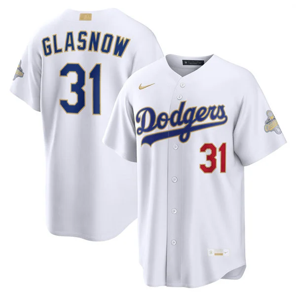 Youth Los Angeles Dodgers #31 Tyler Glasnow Nike 2026 White Gold Collection Stadium Limited Jersey