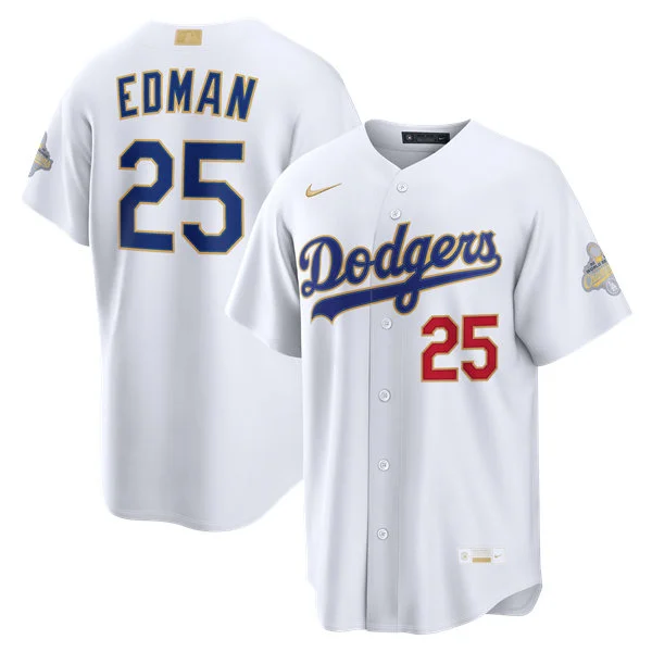Womens Los Angeles Dodgers #25 Tommy Edman Nike 2026 White Gold Collection Stadium Limited Jersey