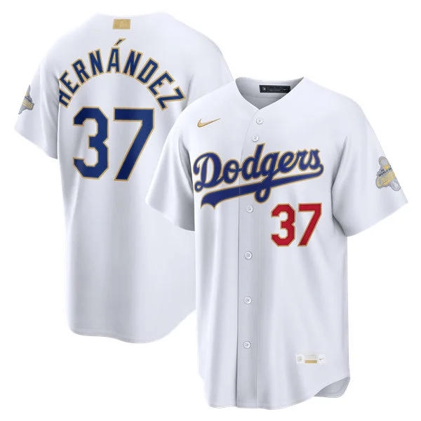 Womens Los Angeles Dodgers #37 Teoscar Hernandez Nike 2026 White Gold Collection Stadium Limited Jersey