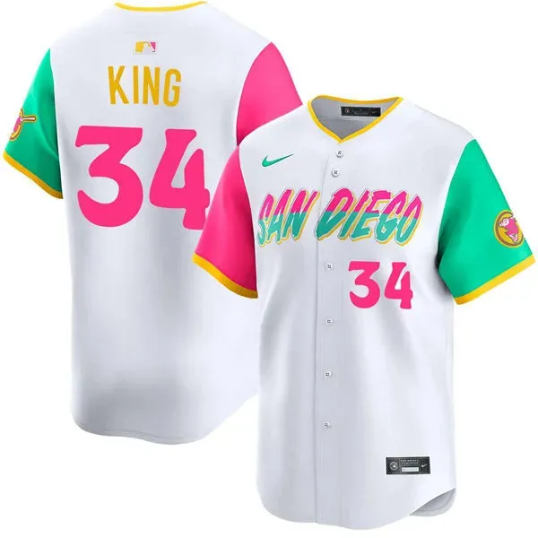 Mens San Diego Padres #34 Michael King Nike White City Connect Limited Jersey