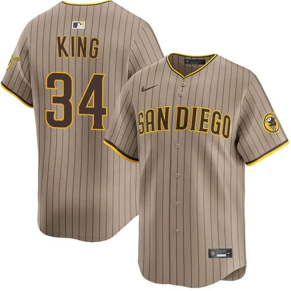 Mens San Diego Padres #34 Michael King Nike Alternate Khaki Limited Jersey