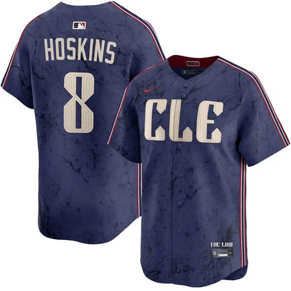 Mens Cleveland Guardians #8 Rhys Hoskins Nike Navy City Connect Limited Jersey