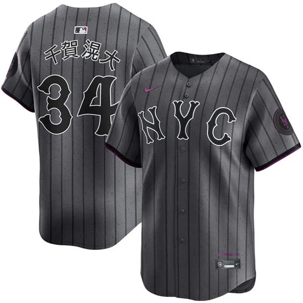 Mens New York Mets #34 Kodai Senga Kanji Name Nike Graphite City Connect Limited Jersey