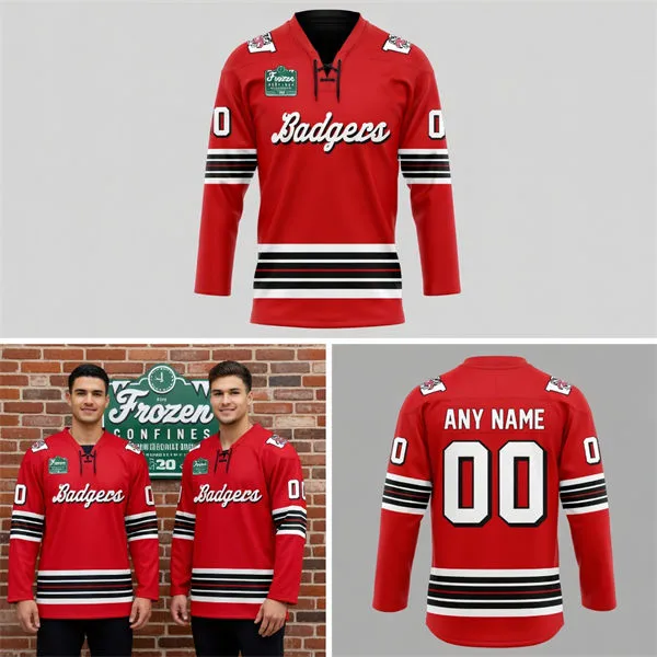 Wisconsin Badgers Custom 2026 Hockey Frozen Confines Series Jersey Red