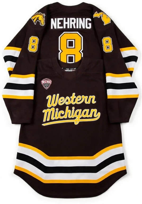 Western Michigan Broncos #8 Zach Nehring 2026 Brown College Hockey Game Jersey