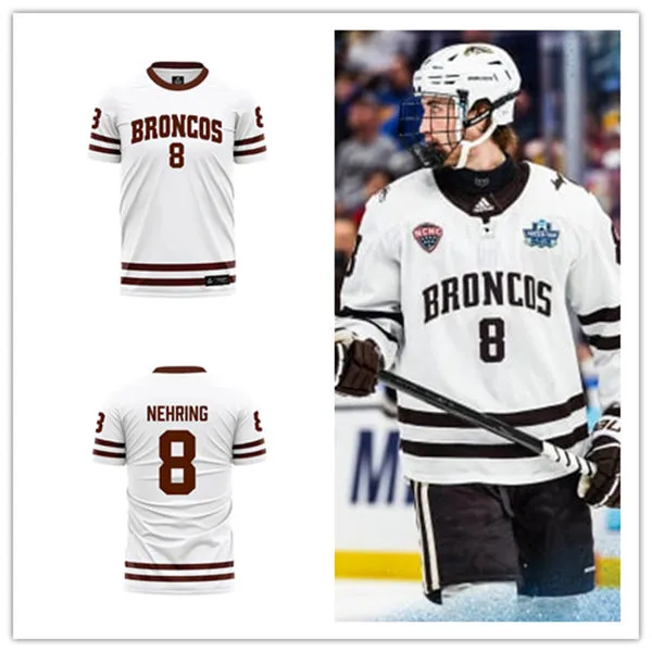 Western Michigan Broncos #8 Zach Nehring 2025 White Hockey Jersey