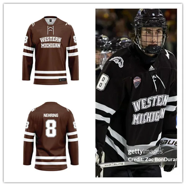 Western Michigan Broncos #8 Zach Nehring 2025 Brown Hockey Jersey