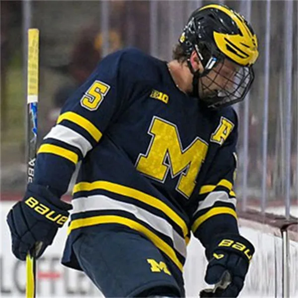 Michigan Wolverines #5 Tyler Duke 2025-26 Navy Hockey Game Jersey