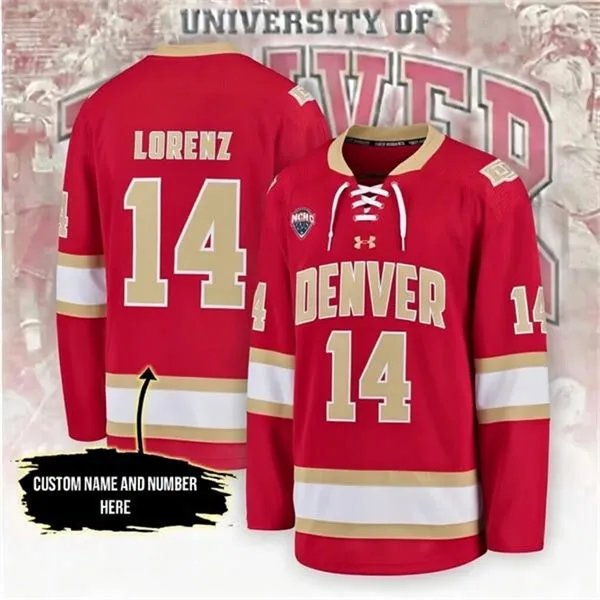 Denver Pioneers #14 Rieger Lorenz 2026 Crimson College Hockey Game Jersey