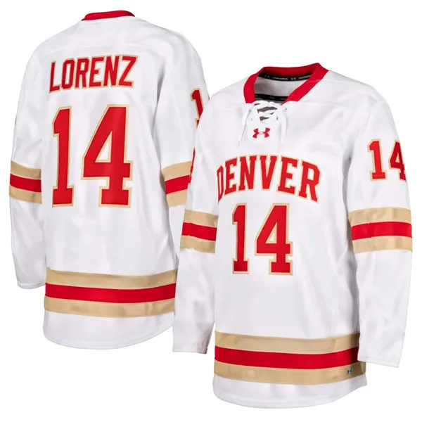 Denver Pioneers #14 Rieger Lorenz 2026 White College Hockey Game Jersey