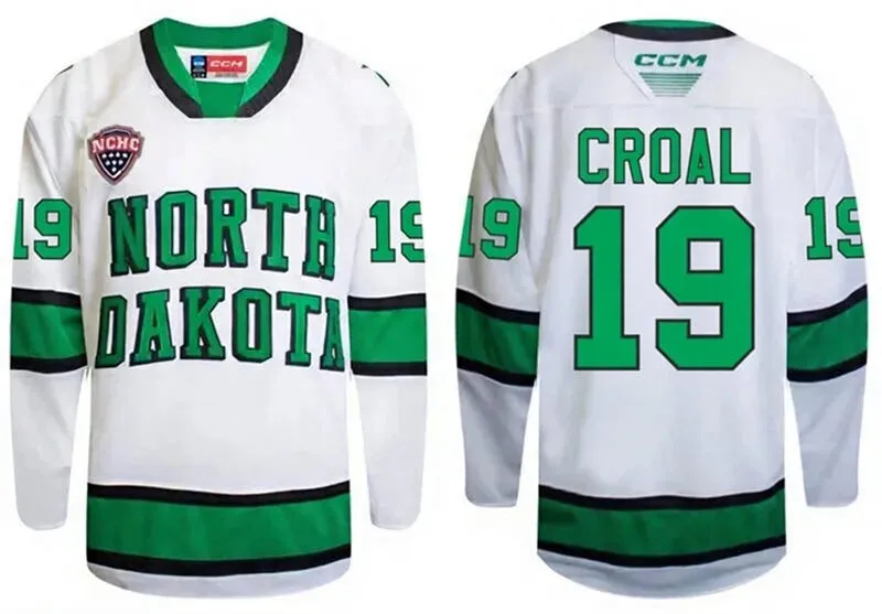 North Dakota Fighting Hawks #19 Cody Croal 2026 White College Hockey Game Jersey