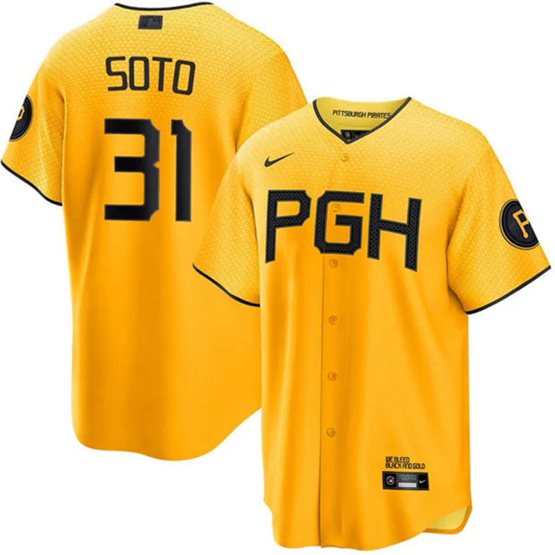 Mens Pittsburgh Pirates #31 Gregory Soto Gold City Connect Jersey