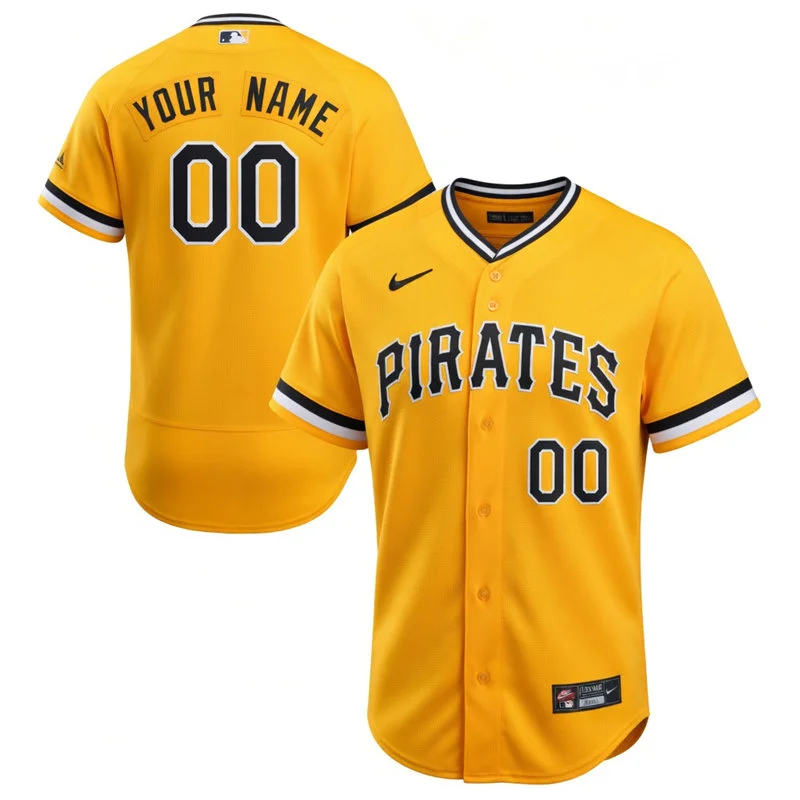 Pittsburgh Pirates Custom Nike Gold Button Cooperstown Collection Jersey
