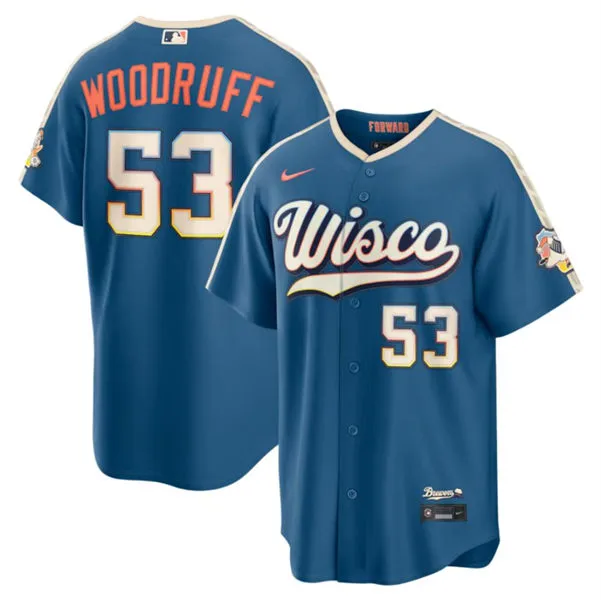 Mens Milwaukee Brewers #53 Brandon Woodruff Nike 2026 Mineral Blue Wisco City City Connect Stadium Jersey