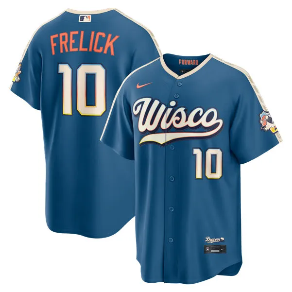 Mens Milwaukee Brewers #10 Sal Frelick Nike 2026 Mineral Blue Wisco City City Connect Stadium Jersey