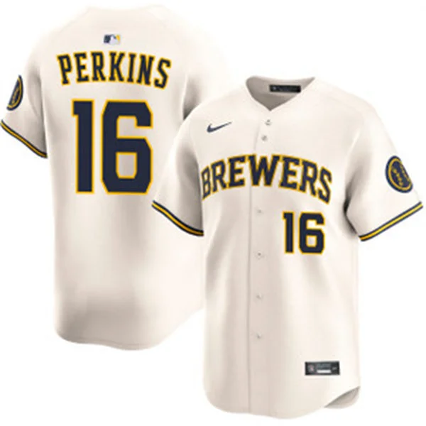 Mens Milwaukee Brewers #16 Blake Perkins Nike Cream Home Limited Jersey