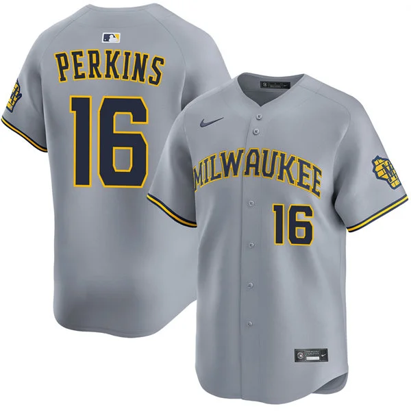 Mens Milwaukee Brewers #16 Blake Perkins Nike Gray Road Limited Jersey