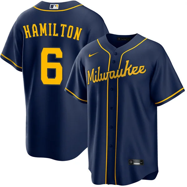Mens Milwaukee Brewers #6 David Hamilton Nike Navy Alternate Limited Jersey