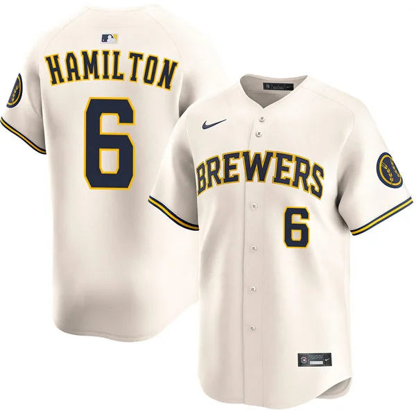 Mens Milwaukee Brewers #6 David Hamilton Nike Cream Home Limited Jersey