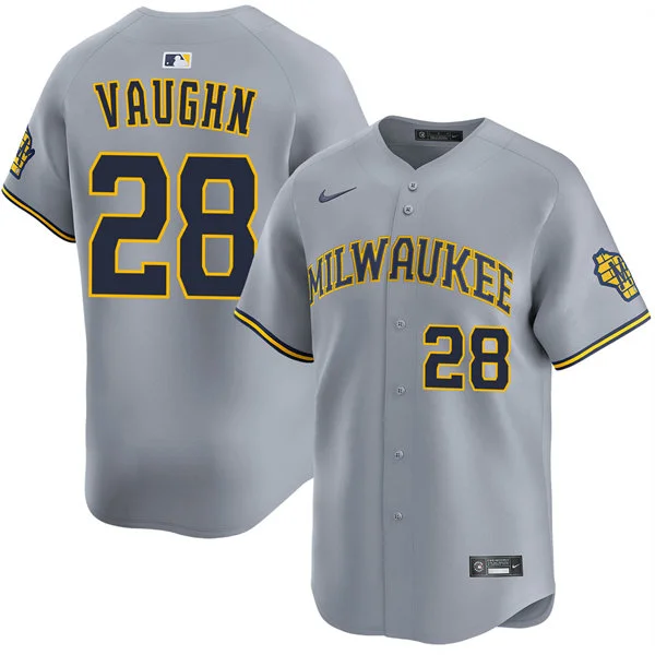 Mens Milwaukee Brewers #28 Andrew Vaughn Nike Gray Road Limited Jersey