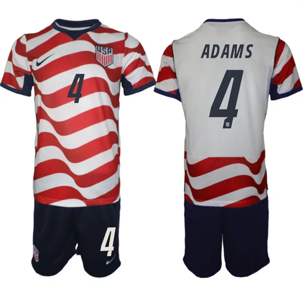 Mens USA National Team #4 Tyler Adams  Home White Red 2026 FIFA World Cup Soccer Jersey Kit