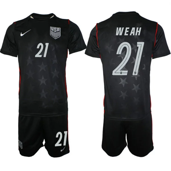 Mens USA National Team #21 Timothy Weah Away Black 2026 FIFA World Cup Soccer Jersey Kit
