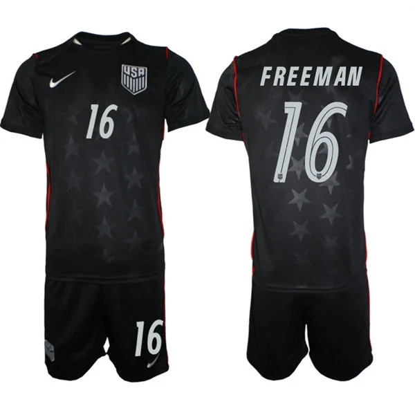 Mens USA National Team #16 Alex Freeman Away Black 2026 FIFA World Cup Soccer Jersey Kit
