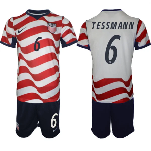 Mens USA National Team #6 Tanner Tessmann Home White Red 2026 FIFA World Cup Soccer Jersey Kit