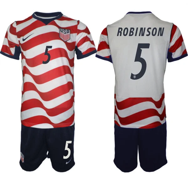 Mens USA National Team #5 Antonee Robinson Home White Red 2026 FIFA World Cup Soccer Jersey Kit