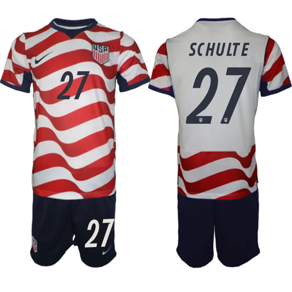 Mens USA National Team #27 Patrick Schulte Home White Red 2026 FIFA World Cup Soccer Jersey Kit