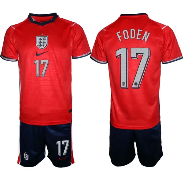 Mens England National Team #17 Phil Foden Away Red 2026 FIFA World Cup Soccer Jersey Kit