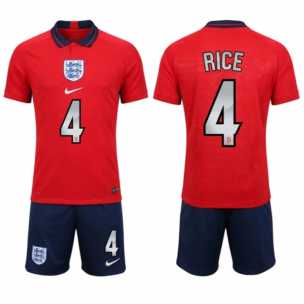 Mens England National Team #4 Declan Rice Away Red 2026 FIFA World Cup Soccer Jersey Kit