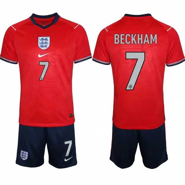 Mens England National Team #7 David Beckham Away Red 2026 FIFA World Cup Soccer Jersey Kit