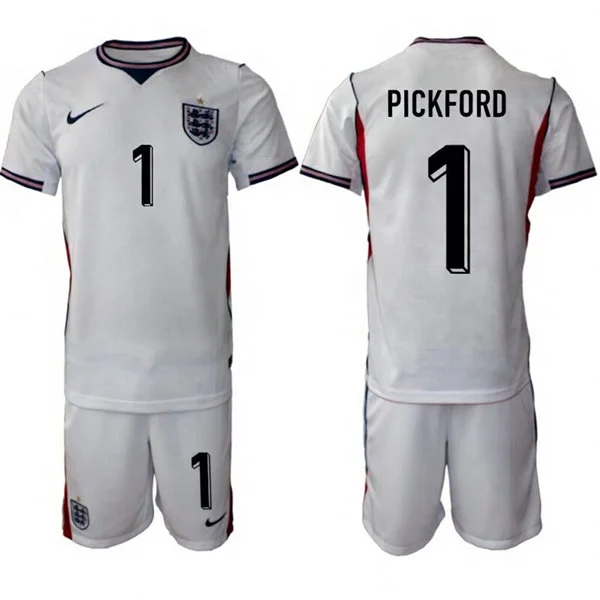 Mens England National Team #1 Jordan Pickford Home White 2026 FIFA World Cup Soccer Jersey Kit