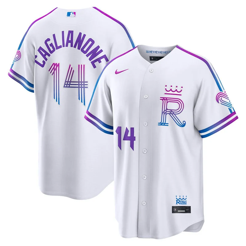 Mens Kansas City Royals #14 Jac Caglianone 2026 White Forever Fountains City Connect Stadium Jersey