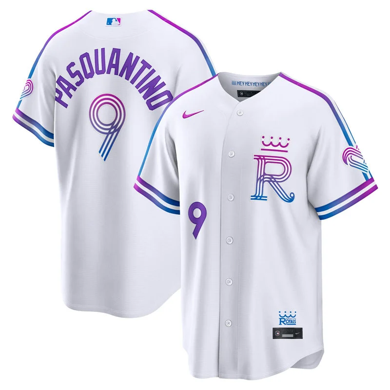 Mens Kansas City Royals #9 Vinnie Pasquantino 2026 White Forever Fountains City Connect Stadium Jersey
