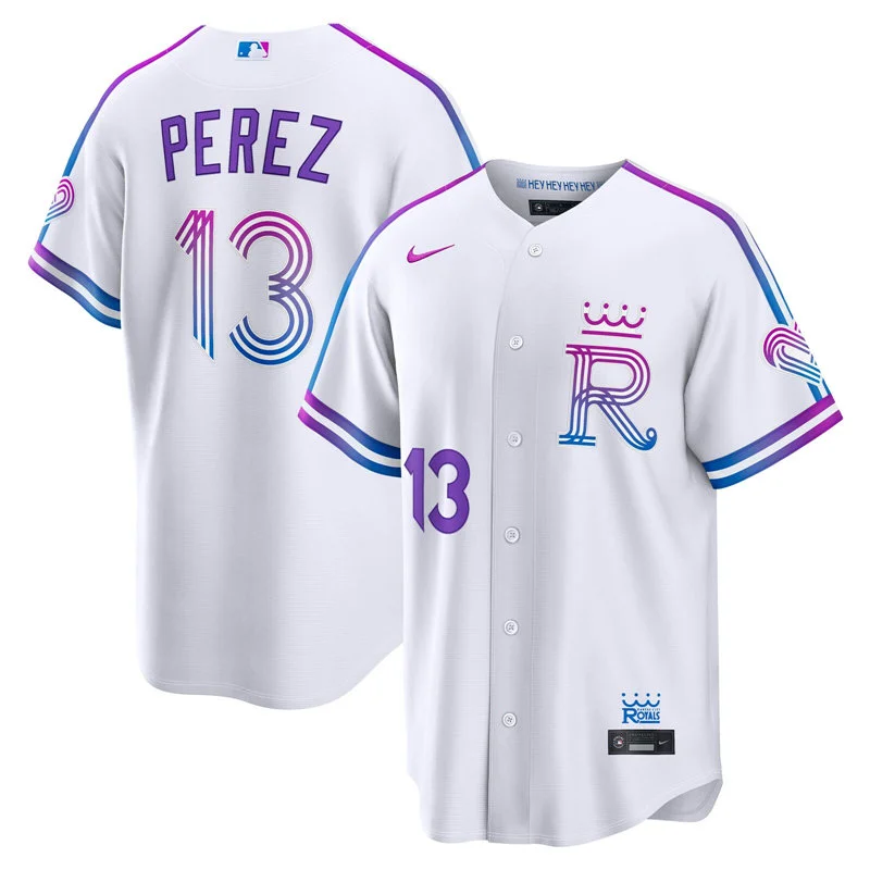 Womens Kansas City Royals #13 Salvador Perez 2026 White Forever Fountains City Connect Stadium Jersey