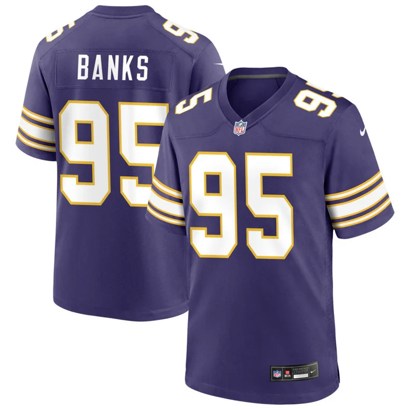 Men's Minnesota Vikings #95 Caleb Banks  Nike Purple Classic F.U.S.E. Limited Jersey