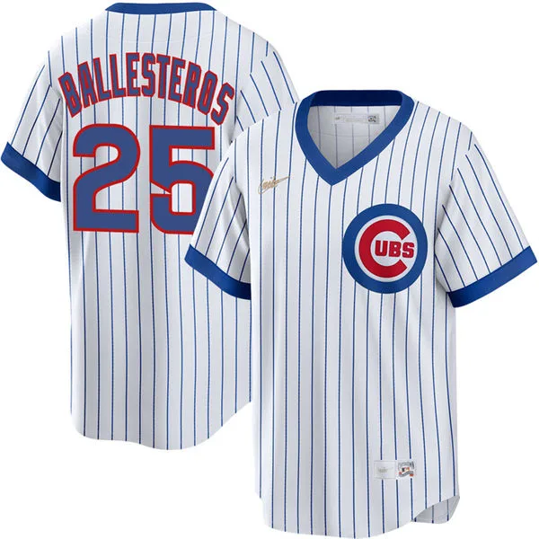 Mens Chicago Cubs #25 Moises Ballesteros Nike White Pullover Cooperstown Jersey