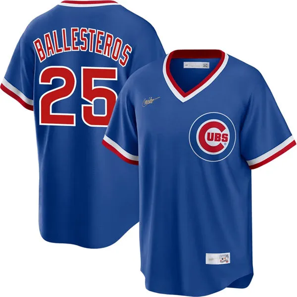 Mens Chicago Cubs #25 Moises Ballesteros Nike Royal Pullover Cooperstown Jersey