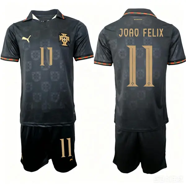 Mens Portugal National Team #11 Joao Felix 2026 Pantera Negra Eusebio Special Edition Black Jersey Kit