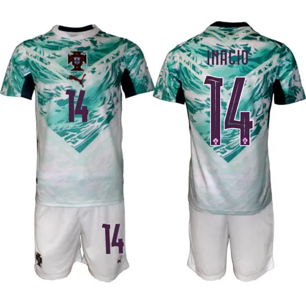 Mens Portugal National Team #14 Gon?alo Inacio White Away 2026 FIFA World Cup Soccer Jersey Kit