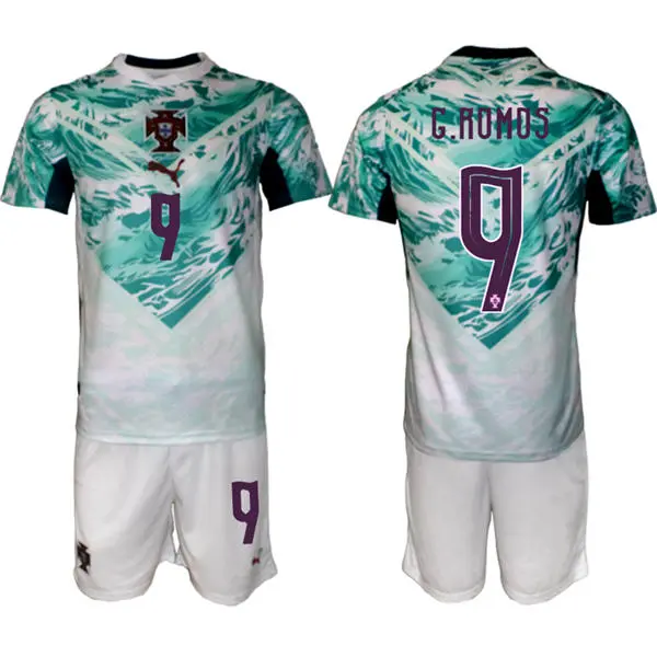 Mens Portugal National Team #9 Gon?alo Ramos White Away 2026 FIFA World Cup Soccer Jersey Kit