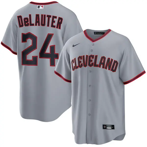 Mens Cleveland Guardians #24 Chase DeLauter Nike Gray Road Limited Jersey