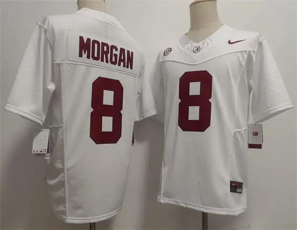 Mens Alabama Crimson Tide #8 Cederian Morgan White College Football Game Jersey Mens Alabama Crimson Tide #8 Cederian Morgan White College Football Game Jersey