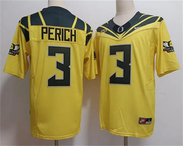 Oregon Ducks #3 Koi Perich Yellow Alternate Football Game Jersey Oregon Ducks #3 Koi Perich Yellow Alternate Football Game Jersey