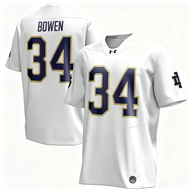 Notre Dame Fighting Irish #34 Drayk Bowen White with Name Football Jersey Notre Dame Fighting Irish #34 Drayk Bowen White with Name Football Jersey