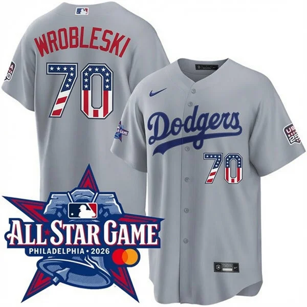 Mens Los Angeles Dodgers #70 Justin Wrobleski Nike Gray 2026 All-Star Edition Stars & Stripes Stadium Jersey