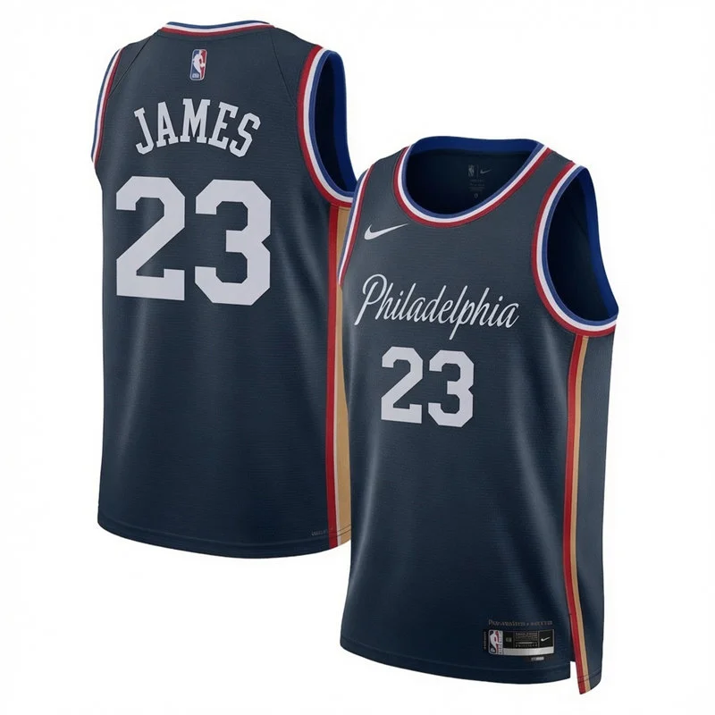 Mens Philadelphia 76ers #23 LeBron James Nike Navy 2025-26 City Edition Swingman Jersey